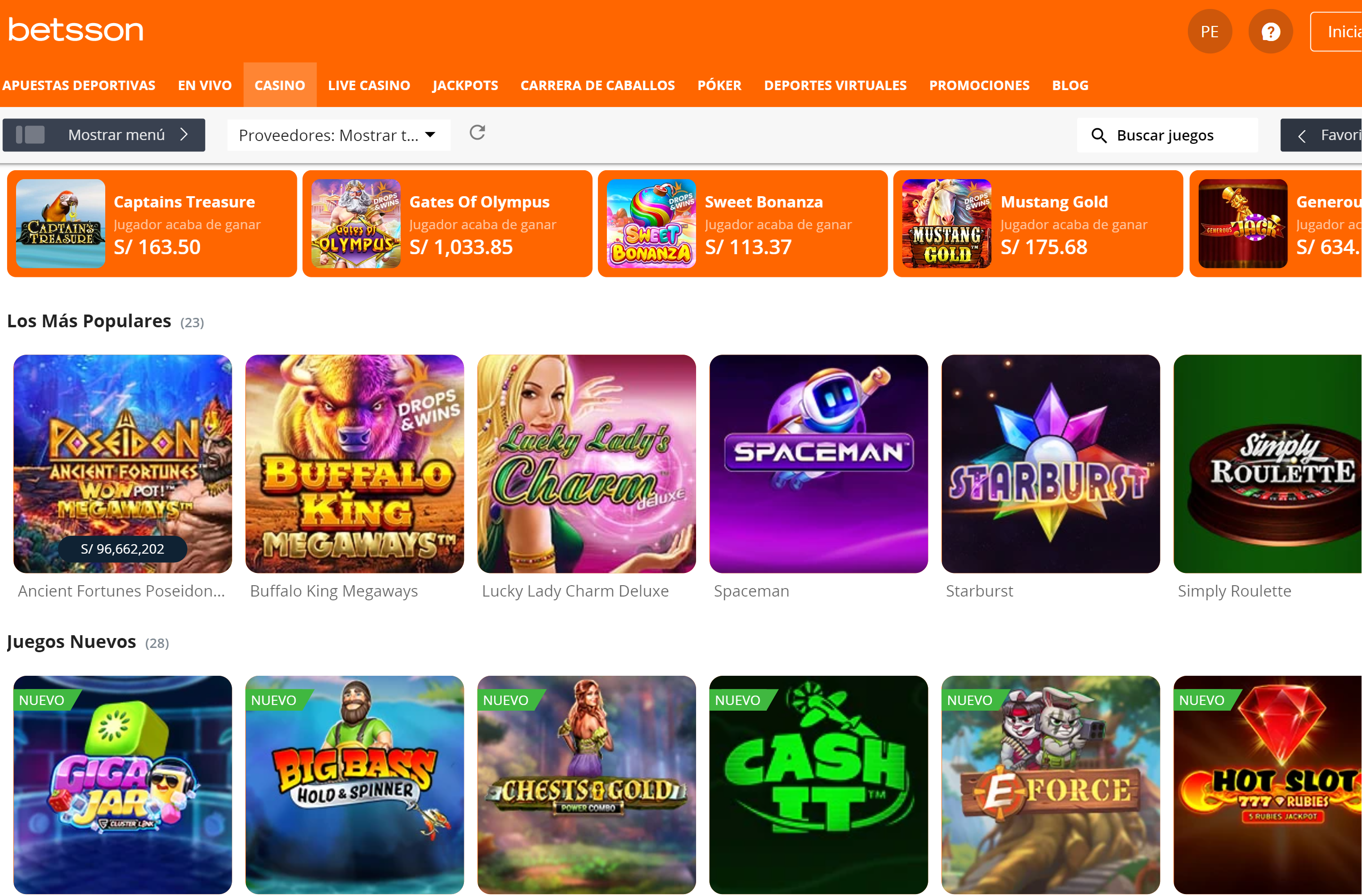 Página de inicio de Betsson Casino