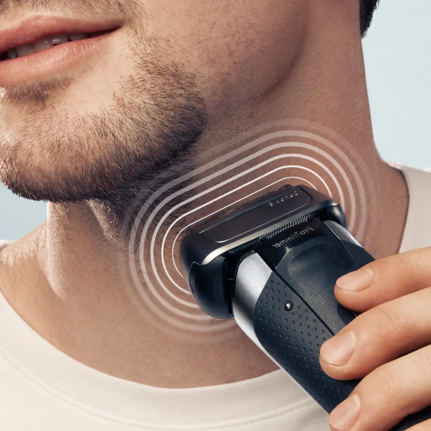 Man uses product on neck