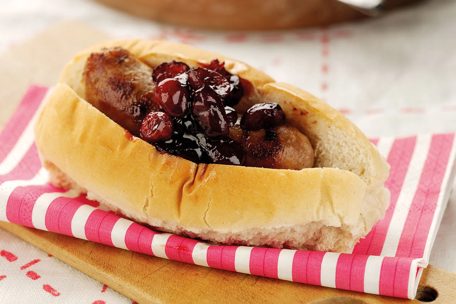 Hot Dogs with Chunky Cranberry-Beer Topping