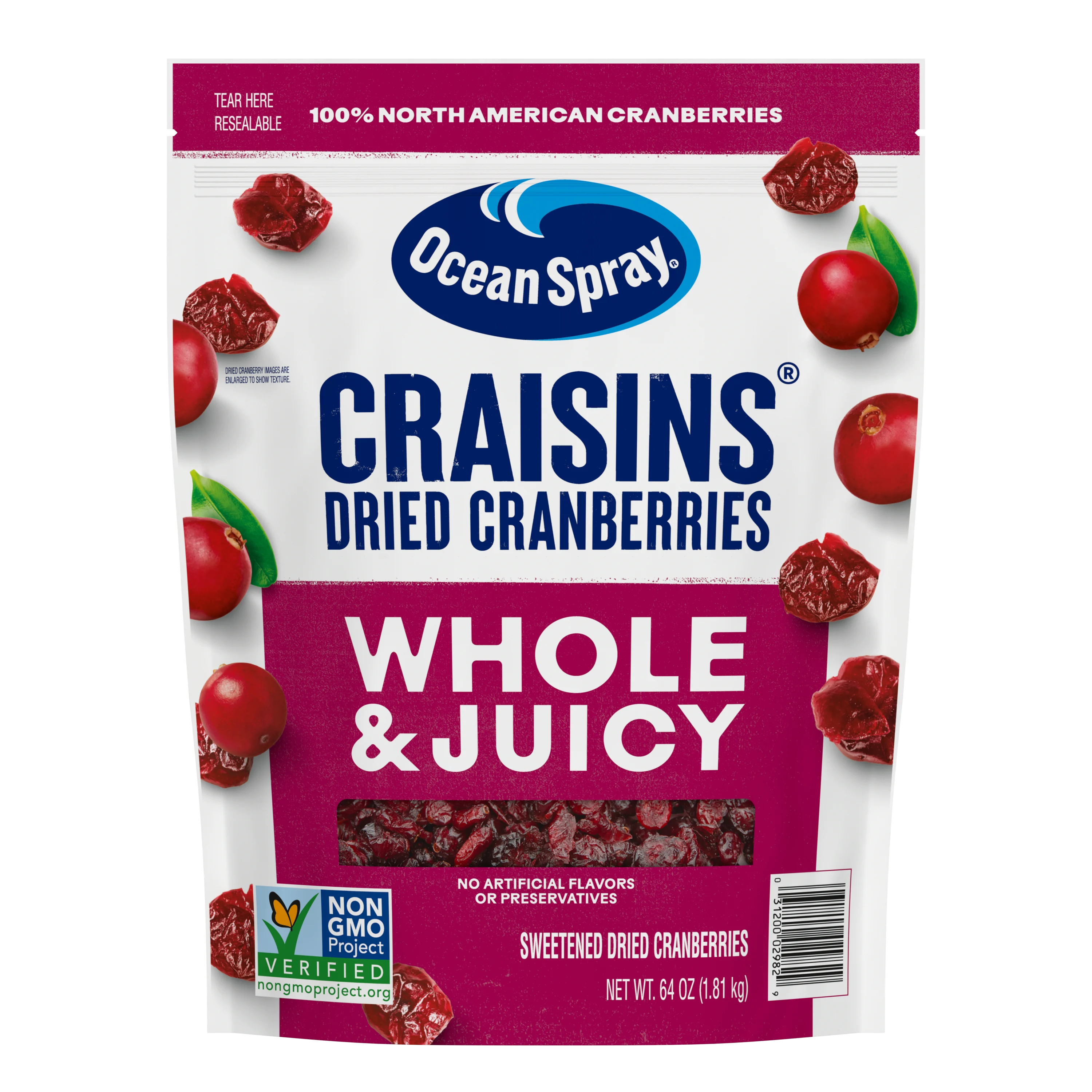Craisins® Whole & Juicy Dried Cranberries front image.