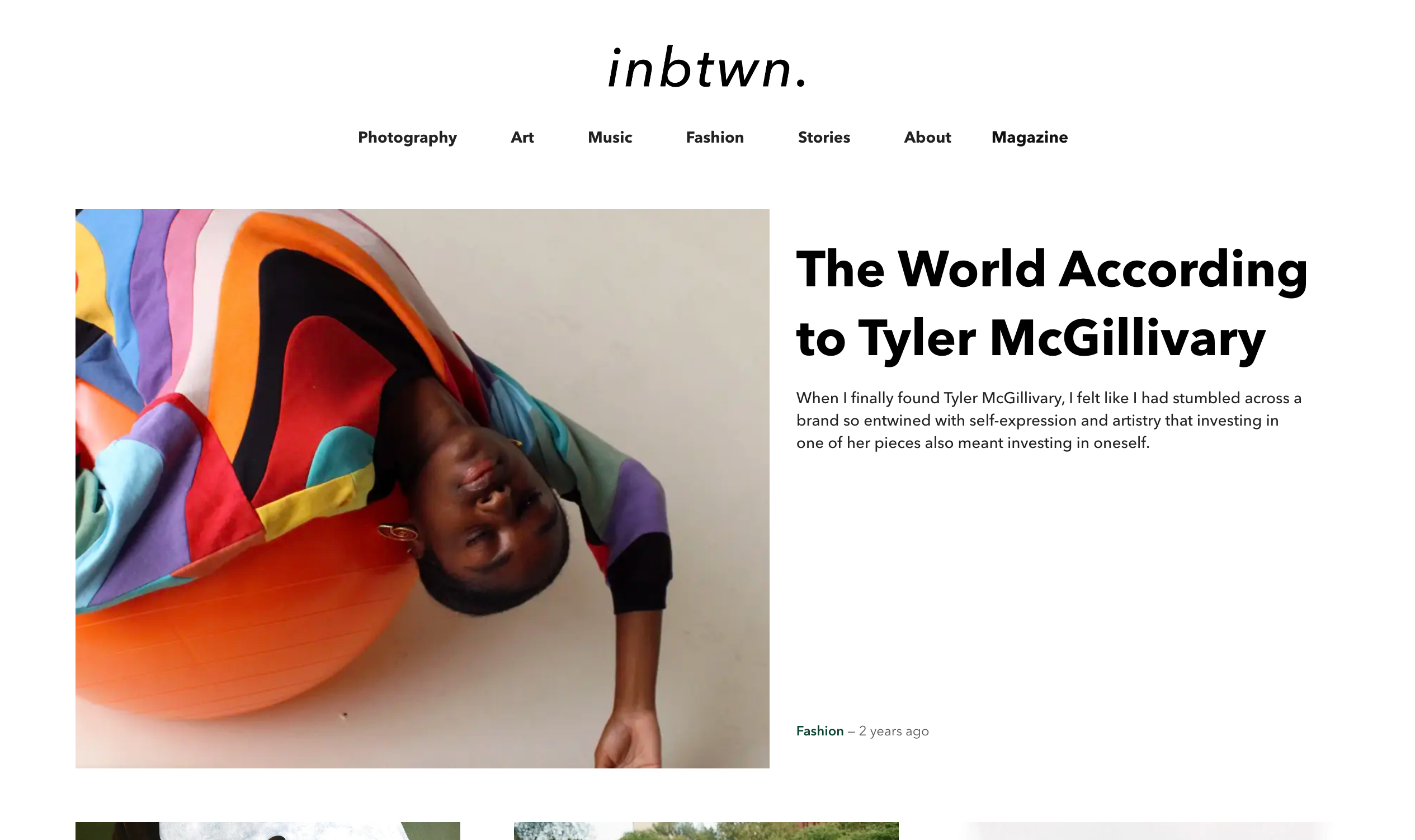 inbtwn. Website homepage