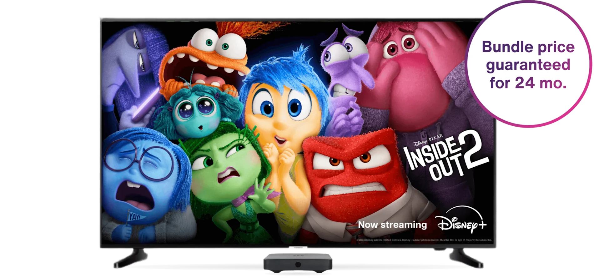 An image showing a Disney+ exclusive show 'Inside Out 2' oan TV screen and an Optik TV set top box.