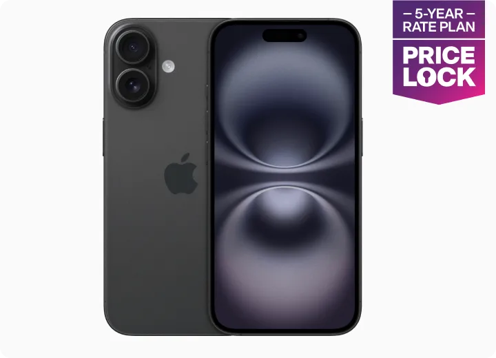 iPhone 16, front and back views.