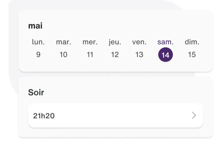 Capture d’écran du calendrier des réservations avec le créneau choisi