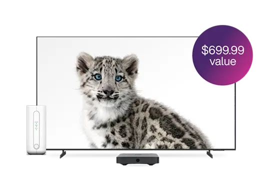A TV, digital box and TELUS modem. A roundel on the right reads “$699.99 value”. 
