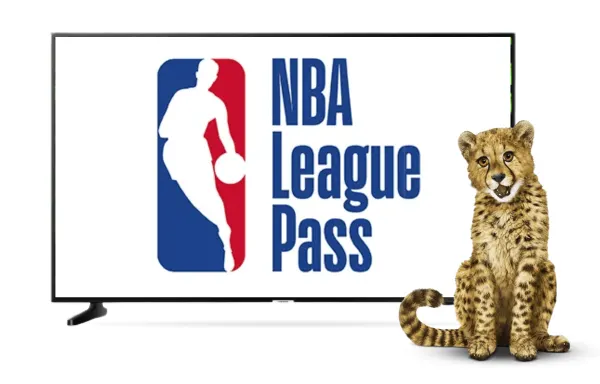 An image showing a TV with a NBA League Pass logo and a cheetah beside it.