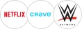 An image showing Netflix, Crave and WWE Network logos.