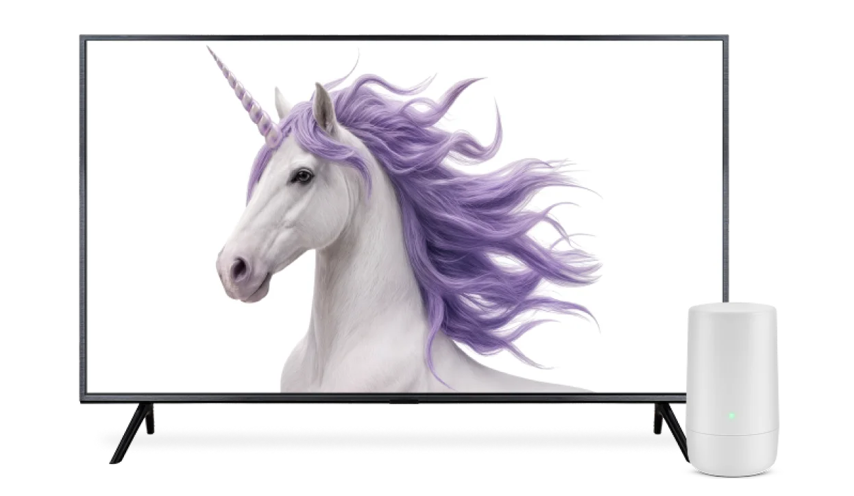 A majestic white unicorn rearing up.