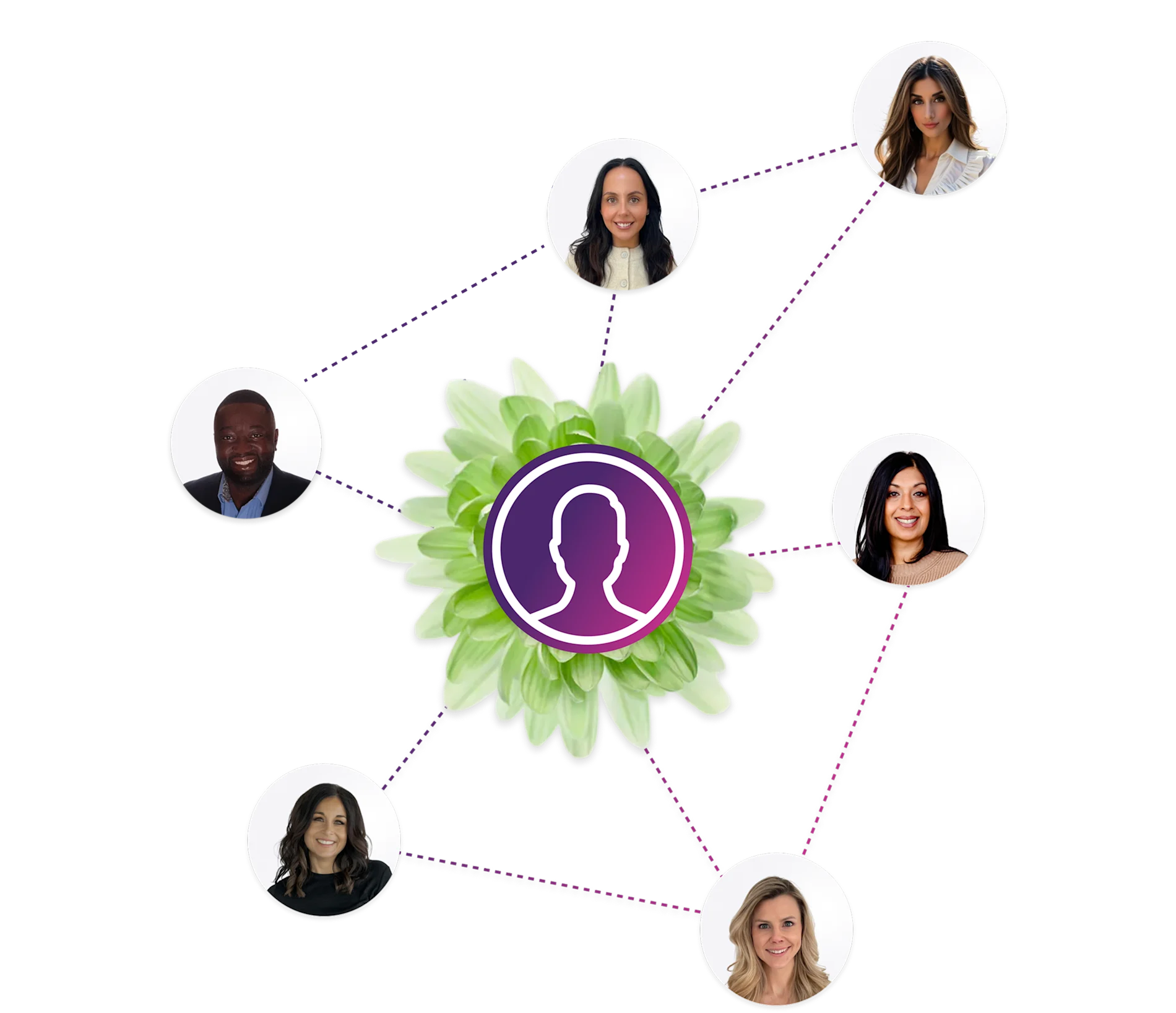 Illustration of a connected range of health professionals around a central person.