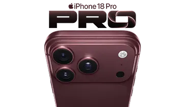 "PRO" in large text above the top and back view of the new iPhone 18 Pro in Burgundy.