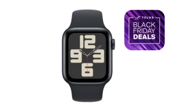 An Apple Watch SE with the TELUS Black Friday Banner on the right side.