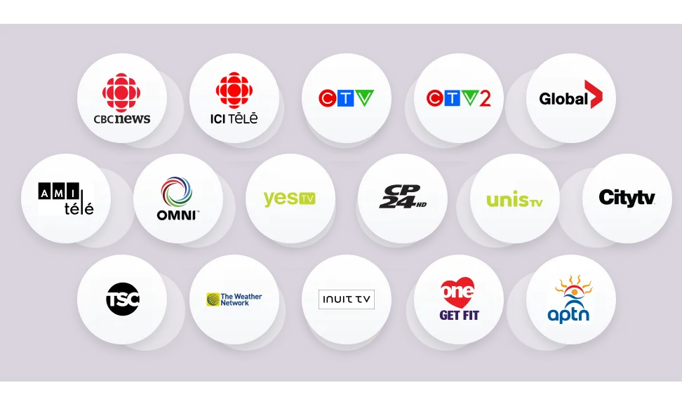 Logos des 38 chaînes de télévision en direct et plus du forfait Les Essentiels