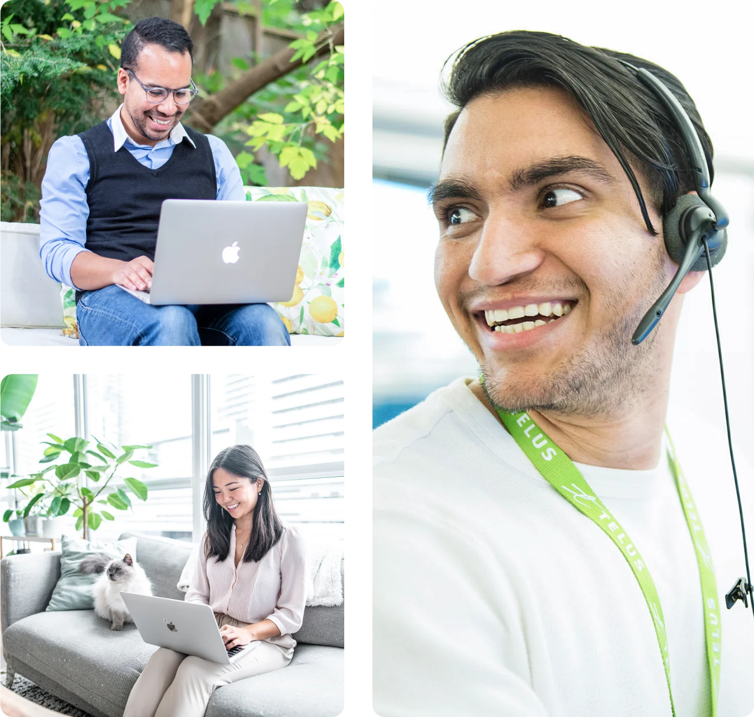 A collage depicting TELUS team members at work