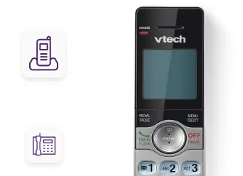 A vtech home phone shown next to icons illustrating home phone service.