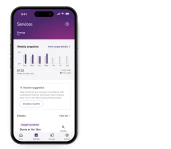 A smartphone displaying energy usage insights within the SmartHome+ app.