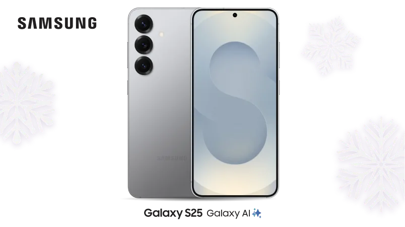 The front and back view of Samsung Galaxy S25.