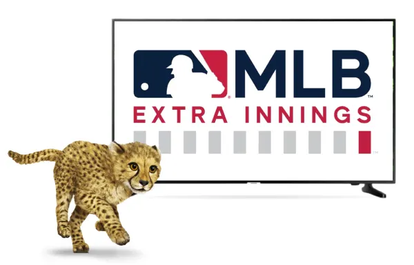 An image showing a TV with a MLB Extra Innings logo and a cheetah beside it.