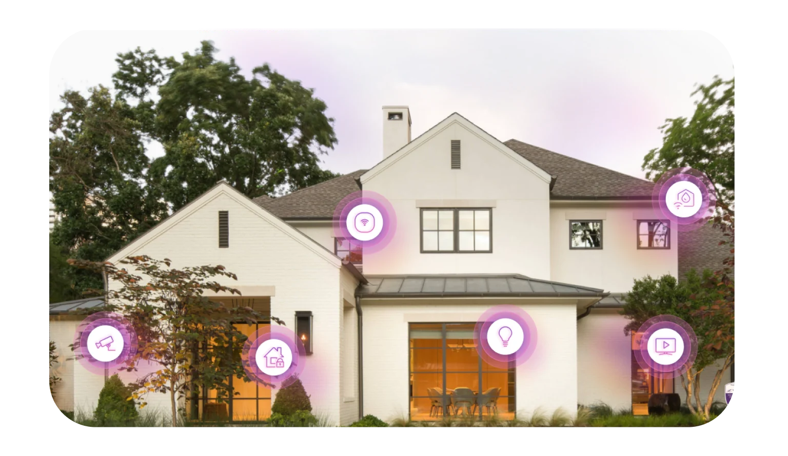 This image conveys the concept of an enhanced home experience made possible by automation. It features various glowing icons, such as Wi-Fi, smart energy-saving devices, and automated home capabilities.