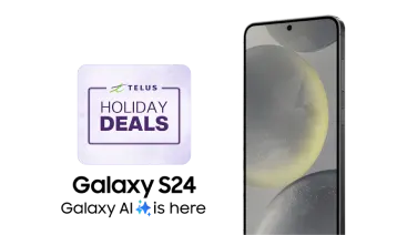 TELUS Holiday Deals. Galaxy S24: Galaxy AI is here. Front view of the Galaxy S24.