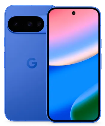 Front and back view of Pixel 10 in Indigo.