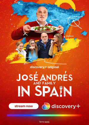 An image promoting Jose Andres & Family in Spain, a popular discovery+ Original show.