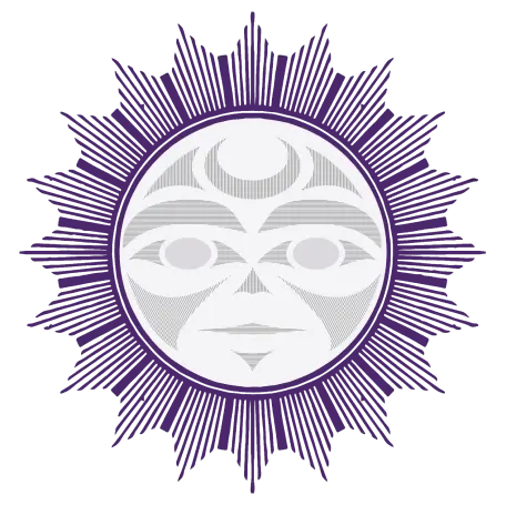 Large sun in the style of Coast Salish art, a symbol of unity and life-giving abundance.