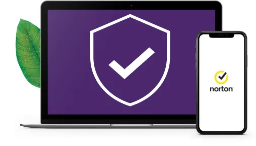 SmartHome Security now includes TELUS Online Security. A laptop with a shield icon on screen and a smartphone with the NortonLifeLock logo.