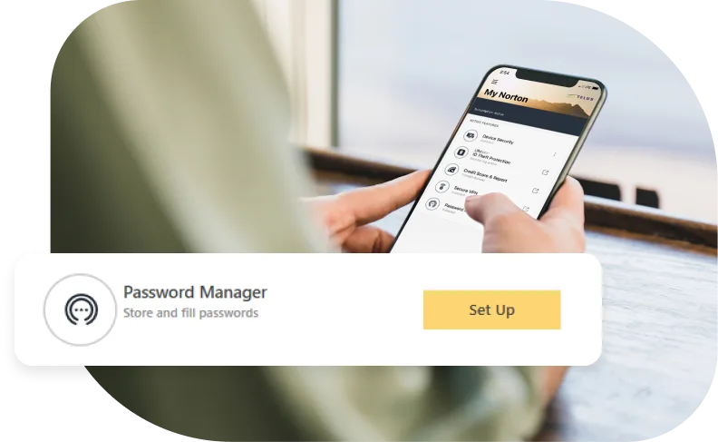 We see someone setting up the Password Manager with a close up of the Password Manager screen and button reading Set up. 