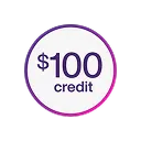 Roundel with the words “$100 credit”