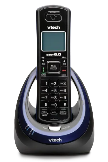 A cordless home phone sitting on its charger