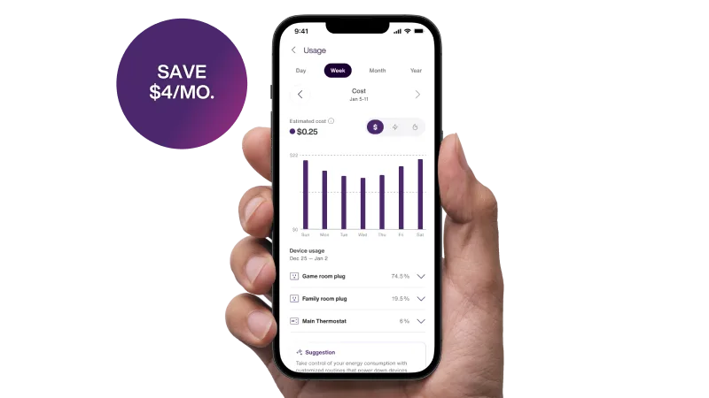 A smartphone displays the smart thermostats connected in your home through the app.
