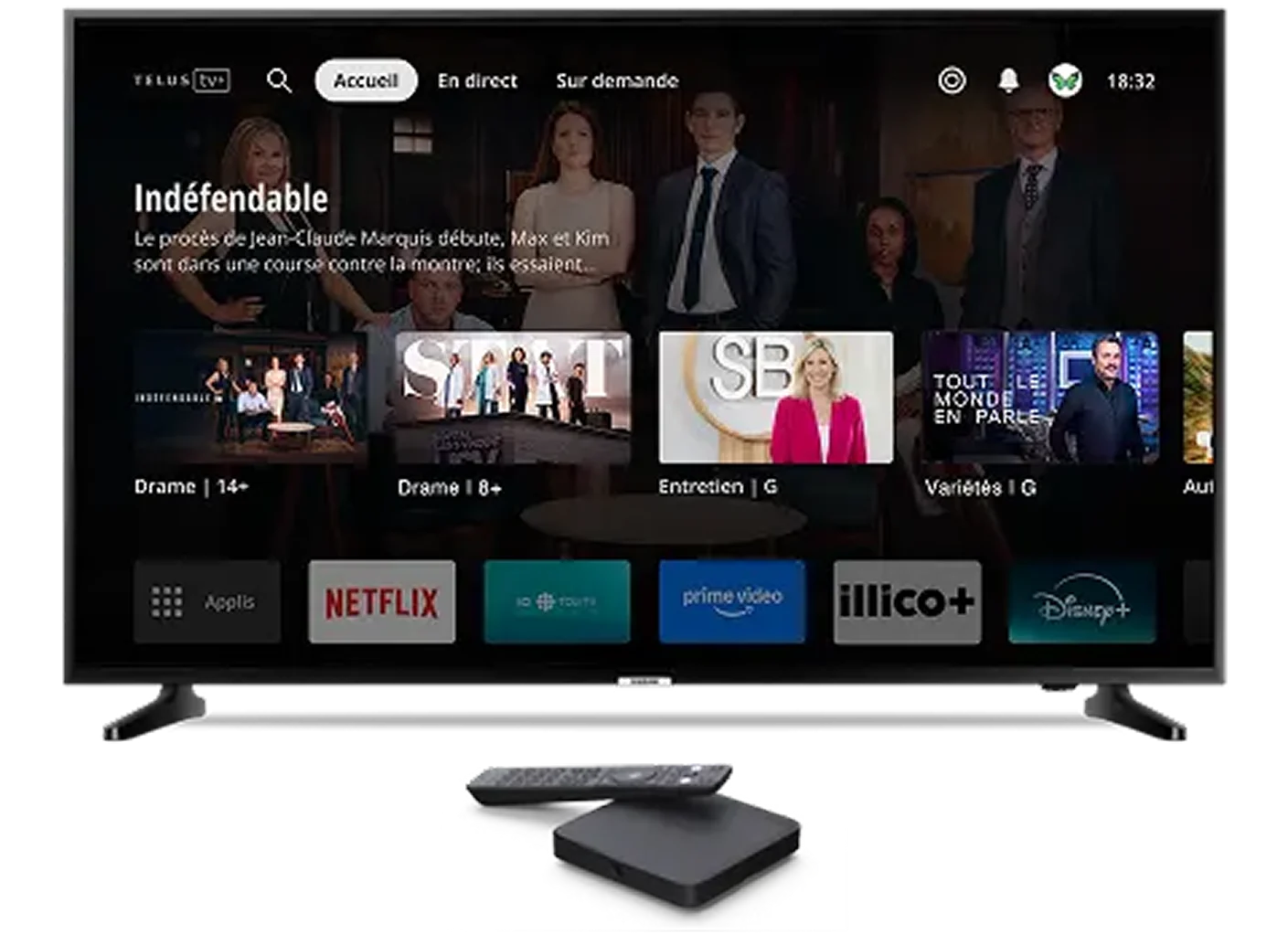 Télévision diffusant en continu du contenu populaire sur l'application TELUS TV+.