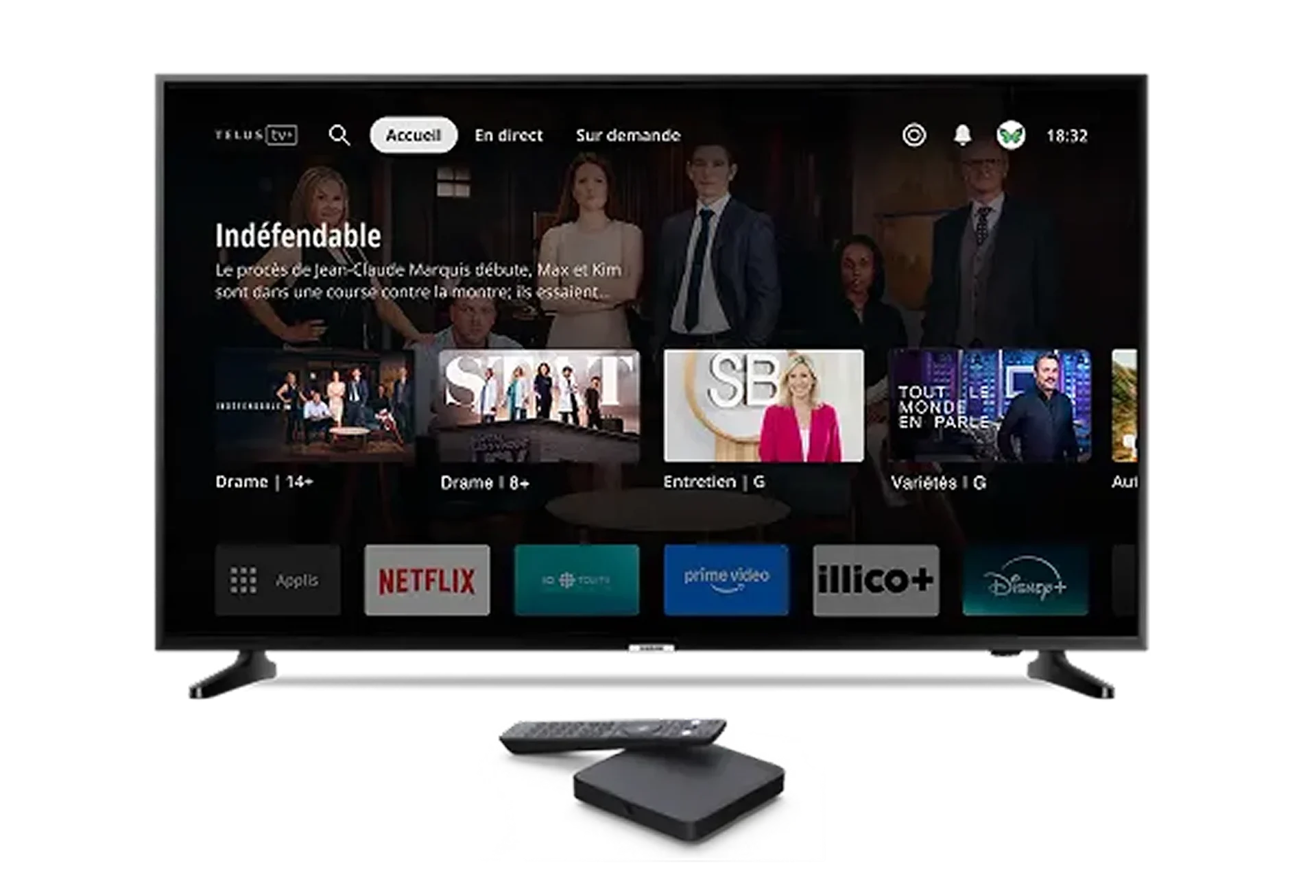 Télévision diffusant en continu du contenu populaire sur l'application TELUS TV+.