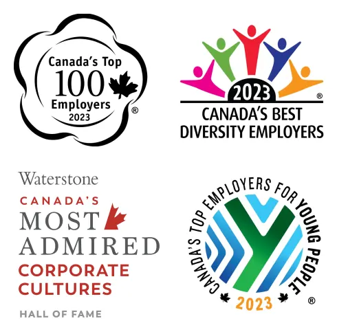 Logos of awards that TELUS has won in the careers space