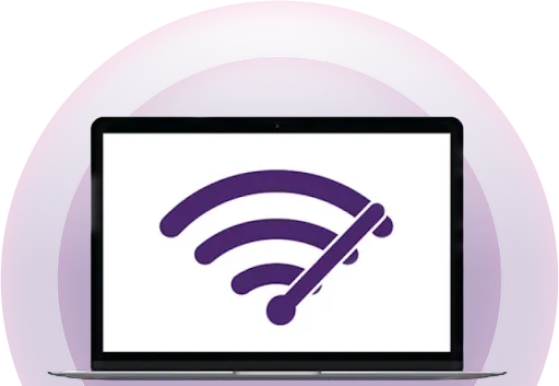 Écran d’ordinateur portable affichant une icône d’Internet fibre haute vitesse