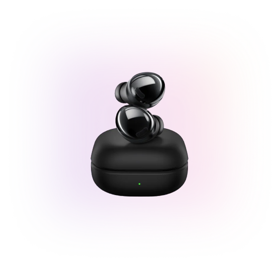 Samsung Galaxy Buds Pro, earbuds and case, in Graphite.