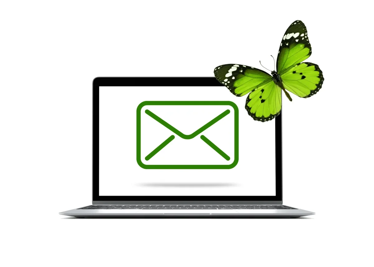 Butterfly on laptop with email icon on screen