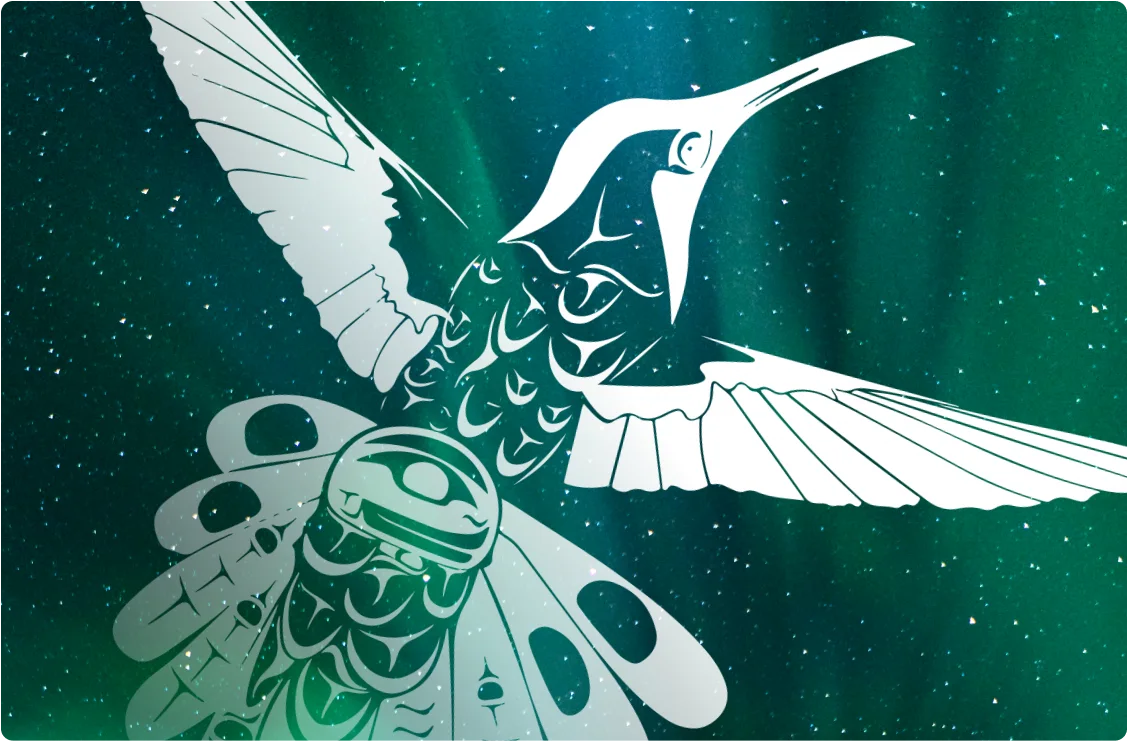 A depiction of the Hummingbird/Tsunalhduz, which signifies beauty and love. You see them in the height of summer/shen. 