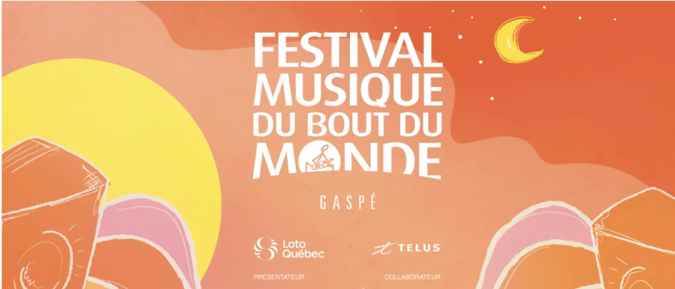 Affiche illustrée colorée pour le Festival Musique du Bout du Monde à Gaspé