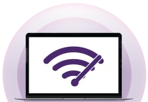 A laptop with the Wi-Fi speed logo on its screen.