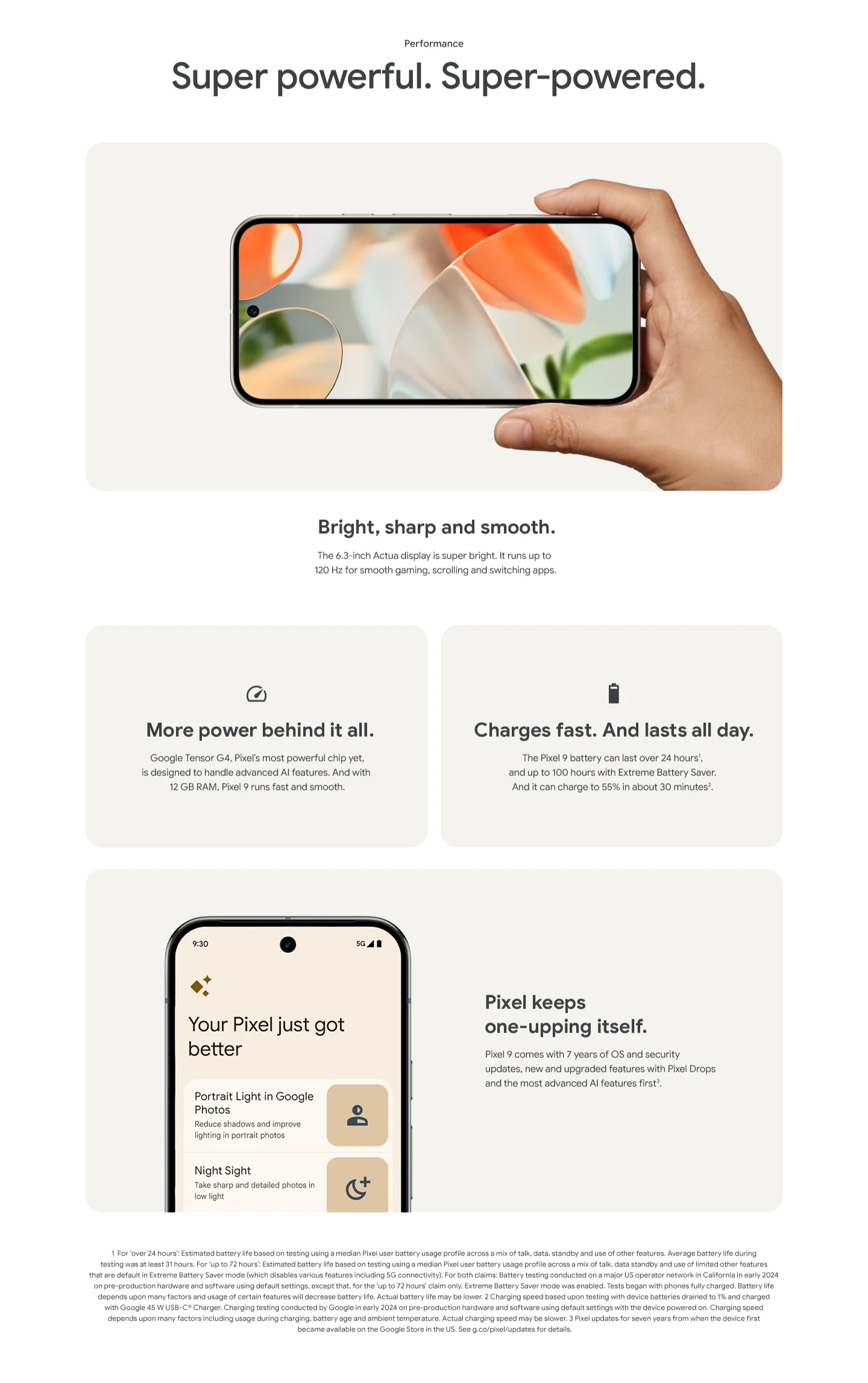 Front view of Google Pixel 9 exhibits the clarity of the Pixel display.