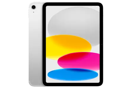 Front and back view of the iPad (A16) in silver.