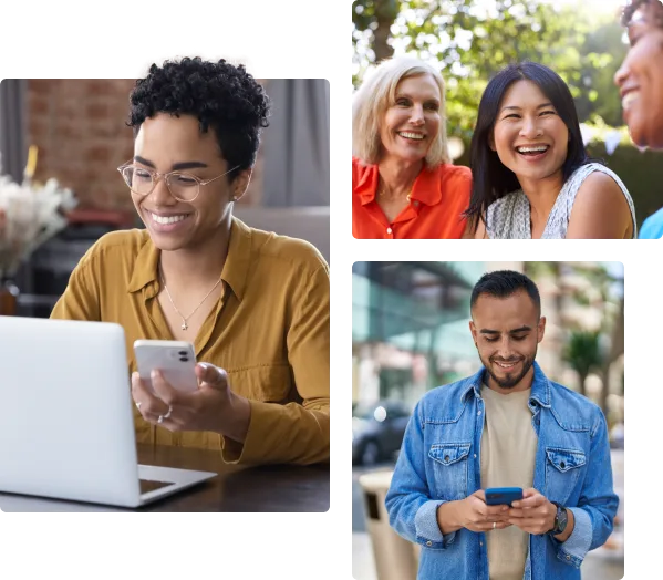 An image collage featuring diverse Canadians interacting with technology and having their say on Responsible AI.