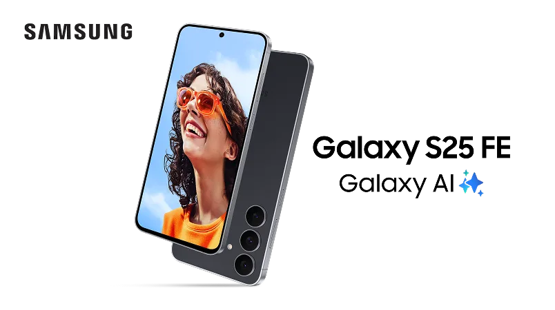 Vues de face et de dos du Galaxy S25 FE avec le logo Galaxy IA.