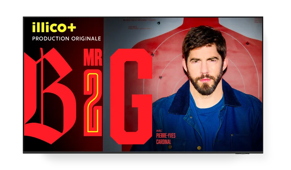 Un écran de télévision montre l'affiche de Mr. Big.