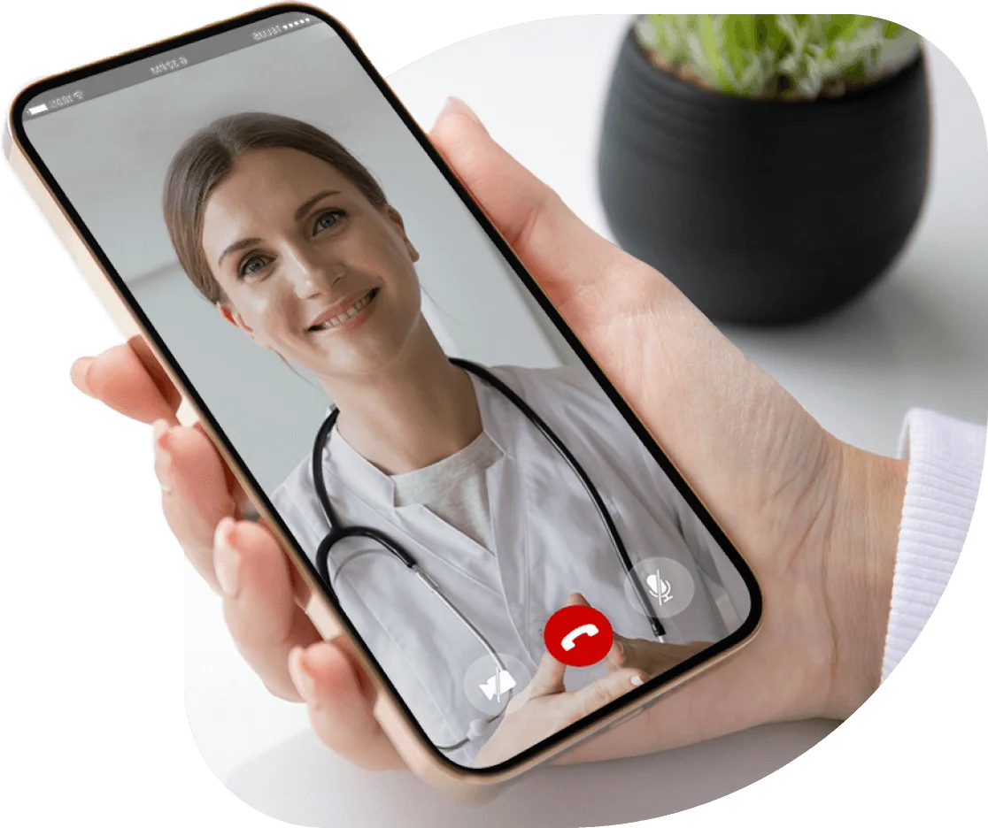 Smiling doctor on phone screen
