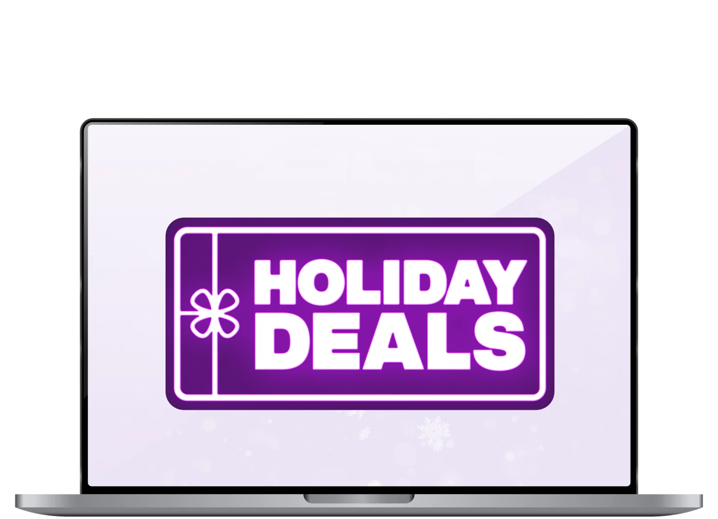 A laptop with a Holiday sale badge on the screen.