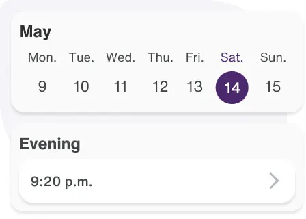 Capture d’écran du calendrier des réservations avec le créneau choisi
