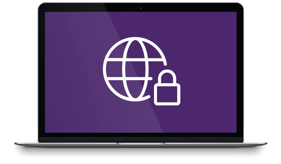 An open laptop displaying an icon of a globe and a lock.