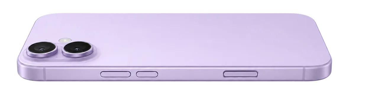 A close-up view of a light purple iPhone.